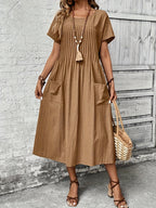 Solene | Women's A-Line Dress with Patch Pockets, Pleated Front