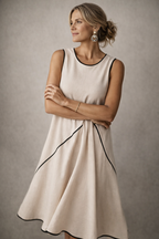 Valeria | Women's Sleeveless A-Line Midi Dress with Contrast Trim