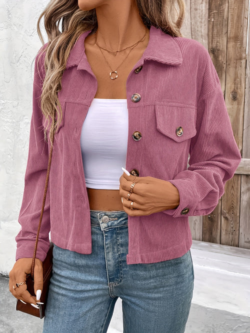 Christiane | Women's Ribbed Button-Front Cropped Jacket