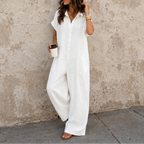 Naomi | Women's Wide-Leg Button-Front Shirt Collar Jumpsuit