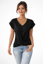 Vevina | Women's V-Neck Short Sleeve Blouse with Twist-Front