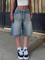 Rosemarie | Women's High-Waisted Wide-Leg Knee-Length Denim Shorts