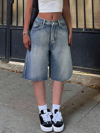 Rosemarie | Women's High-Waisted Wide-Leg Knee-Length Denim Shorts