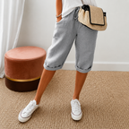 Elena | Women's High-Waist Cropped Trousers with Drawstring Waist