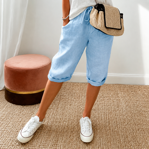 Elena | Women's High-Waist Cropped Trousers with Drawstring Waist