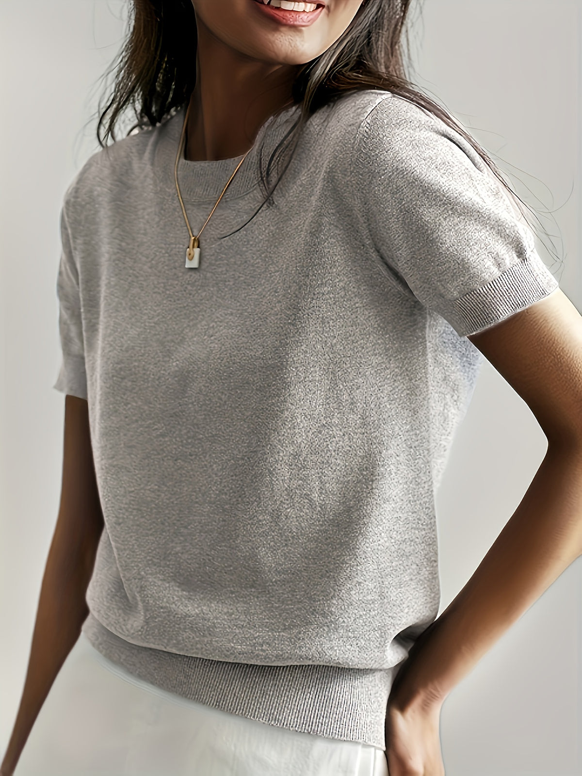 Heleen | Women's Ribbed Knit Short Sleeve Sweater Top