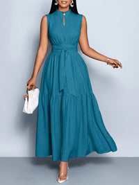 Theodora | Women's Cocktail Dress Tiered Maxi Belted Mock Neck