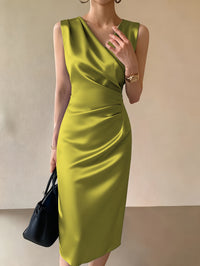 Maline | Women's Draped V-Neck Satin Midi Dress