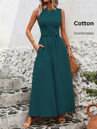 Klara | Women's Sleeveless Belted A-Line Maxi Dress