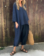 Rieke | Women's Relaxed Long Sleeve Shirt and Wide-Leg Pants Two-Piece Set