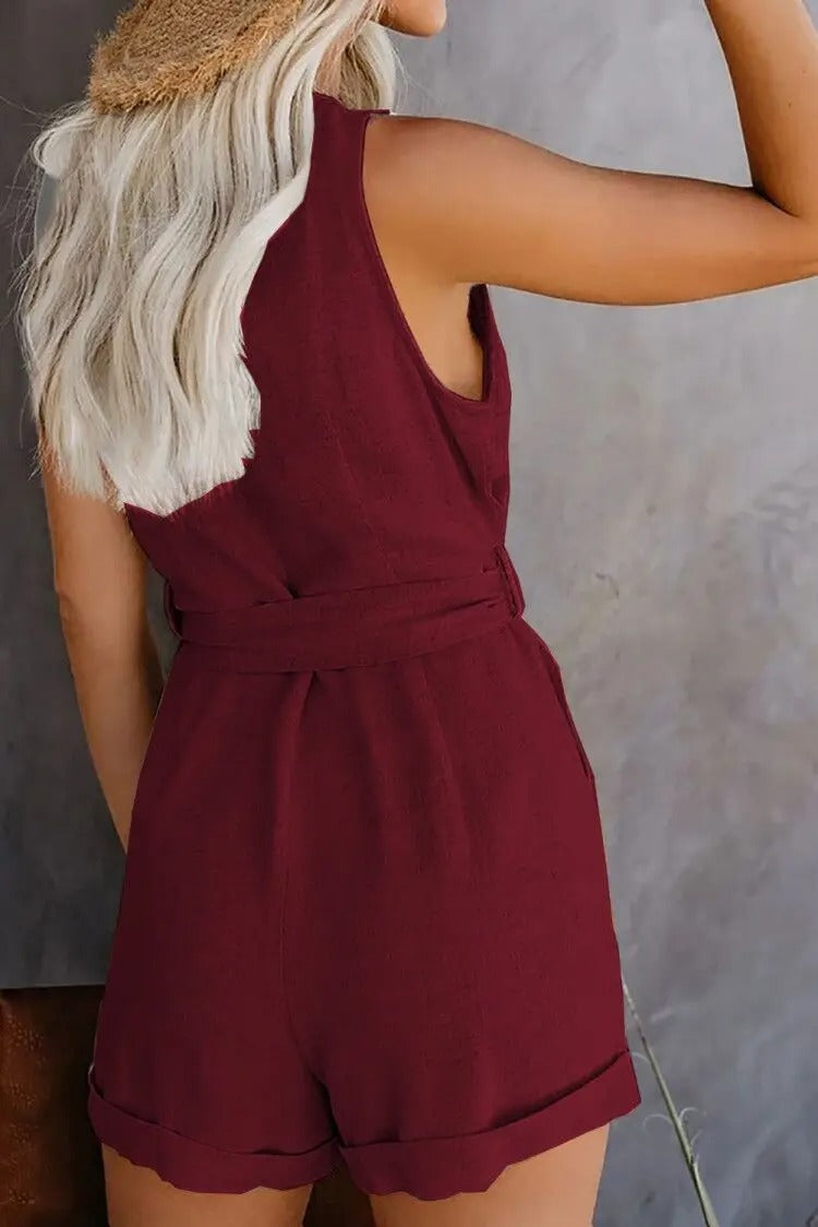 Lucia | Women's V-Neck Belted Jumpsuit with Pockets