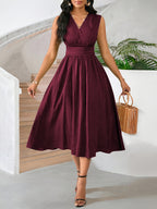 Jodie | Women's Wrap V-Neck Pleated Midi Dress