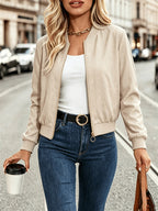 Kiki | Women's Zip-Front Bomber Jacket with Ribbed Trim