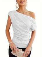Renata | Women's Sequin One-Shoulder Lace Corset Top