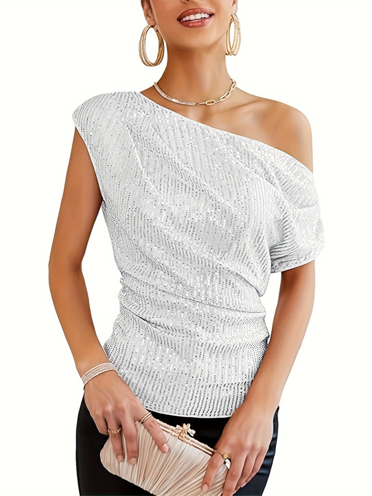 Renata | Women's Sequin One-Shoulder Lace Corset Top