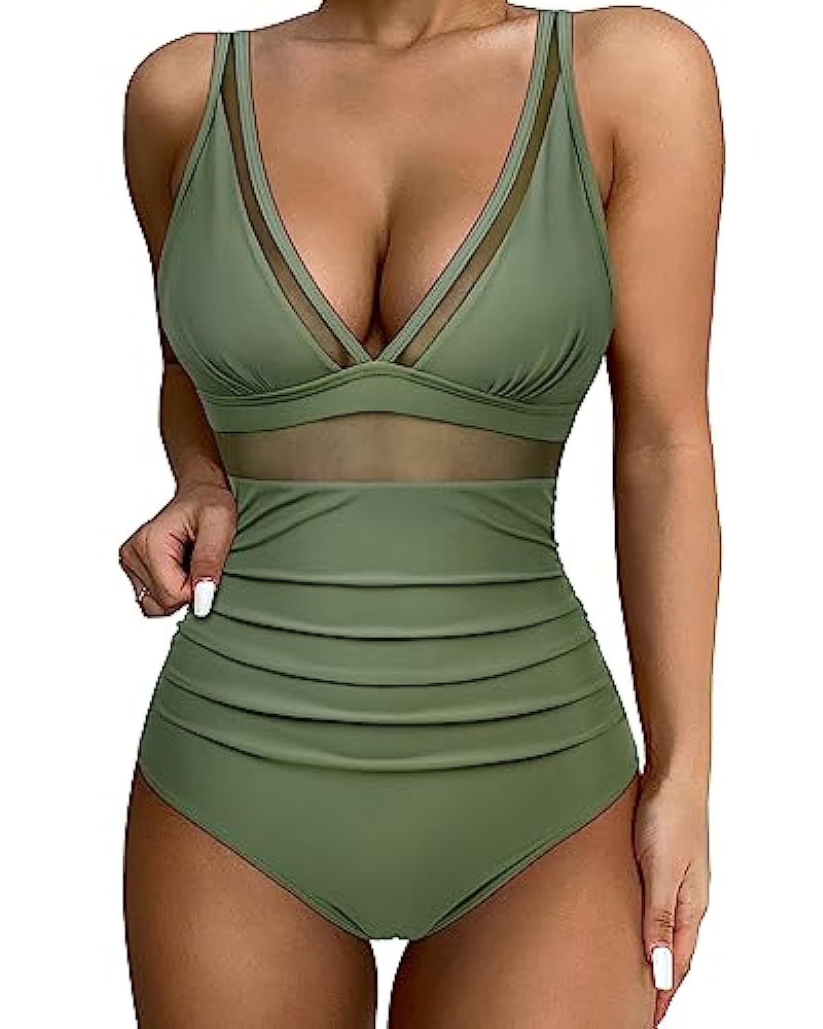 Allegra | Women's High-Waisted Push-Up One-Piece Swimsuit with Mesh Trim
