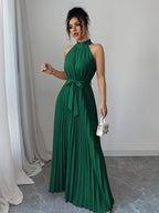 Tara | Women's Cocktail Dress Pleated A-Line Halter Maxi