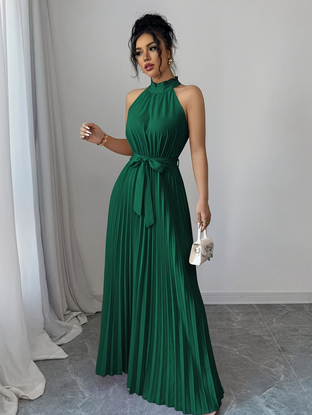 Tara | Women's Cocktail Dress Pleated A-Line Halter Maxi
