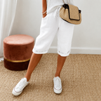 Elena | Women's High-Waist Cropped Trousers with Drawstring Waist