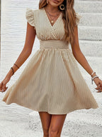 Michelle | Women's Wrap V-Neck Striped Flutter-Sleeve Midi Dress