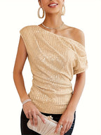 Renata | Women's Sequin One-Shoulder Lace Corset Top