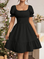 Mieke | Women's Square-Neck Puff-Sleeve A-Line Midi Dress