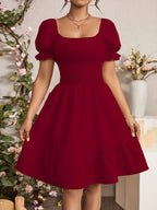 Mieke | Women's Square-Neck Puff-Sleeve A-Line Midi Dress
