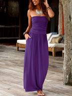 Lenneke | Women's Ruched Bandeau Maxi Dress with Pockets
