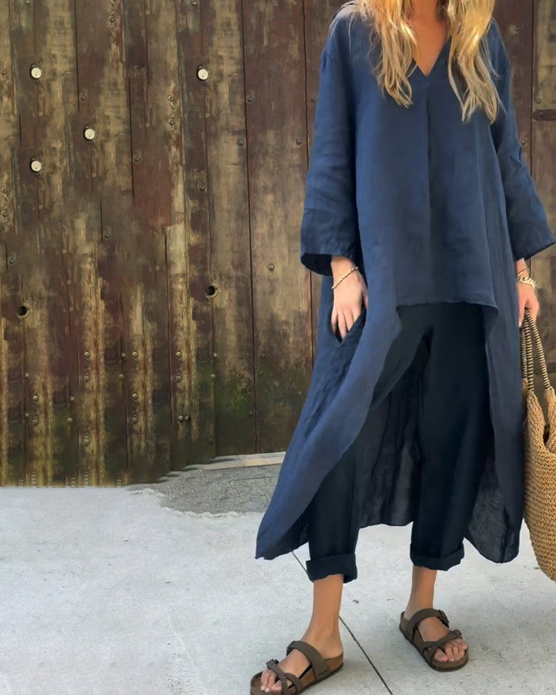 Rieke | Women's Relaxed Long Sleeve Shirt and Wide-Leg Pants Two-Piece Set