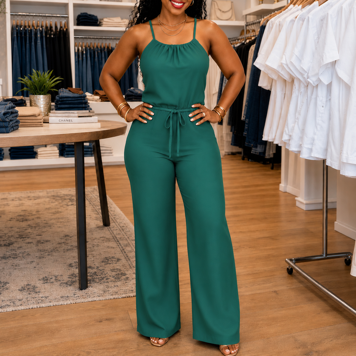 Laura | Women's Halter Wide-Leg Drawstring Jumpsuit