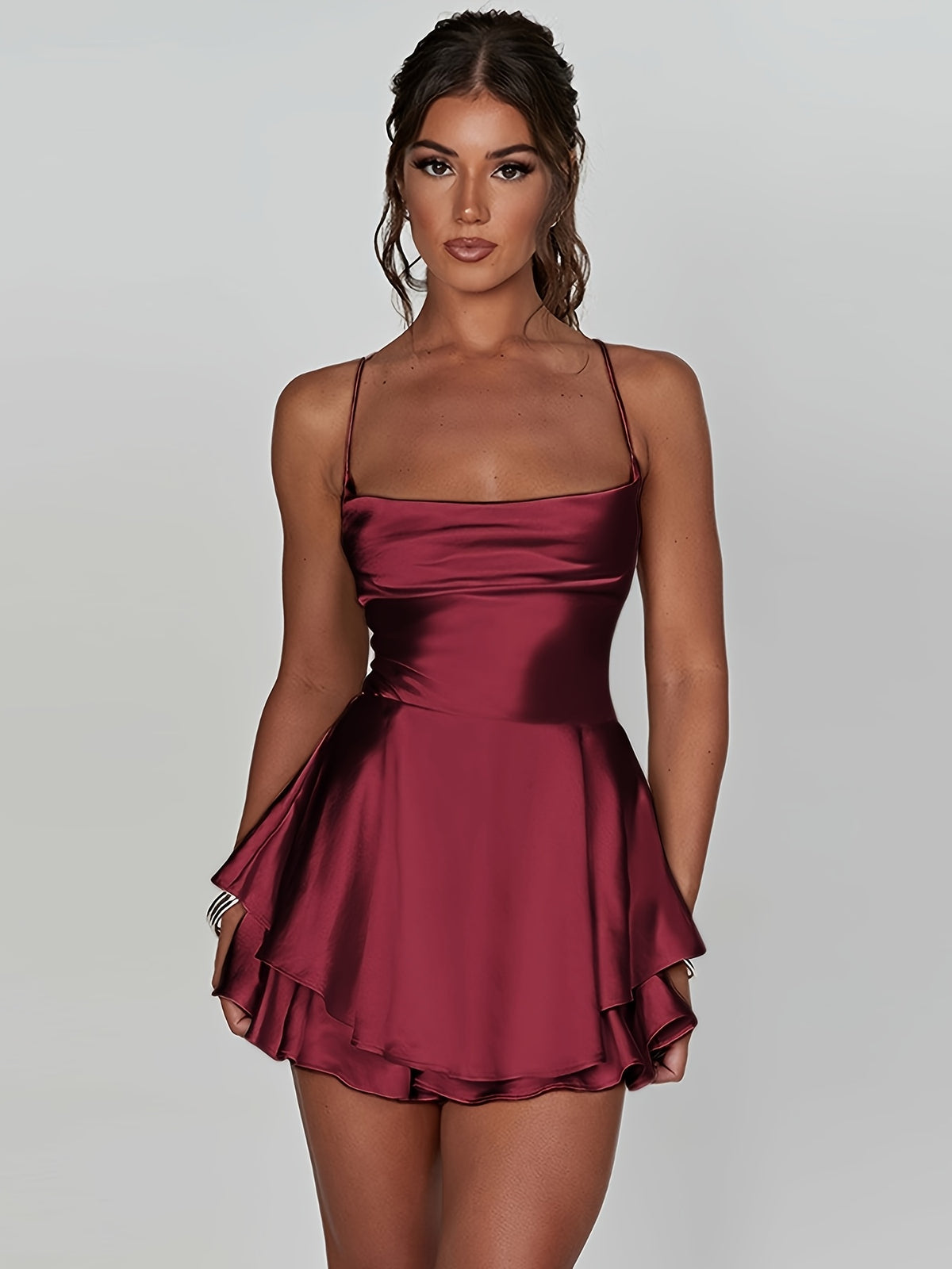 Skylar | Women's Square Neck Satin-Look Mini Dress
