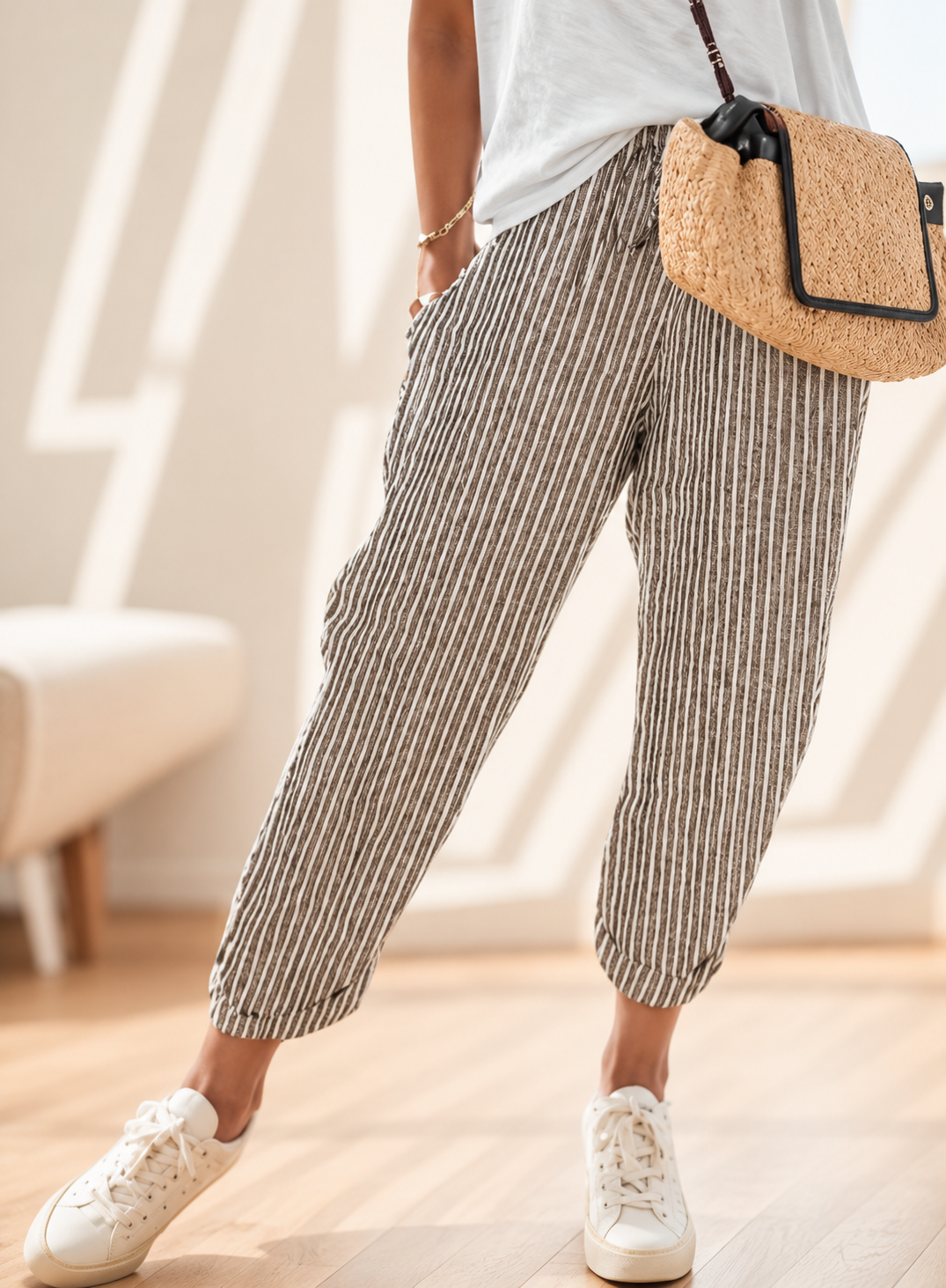 Willow | Women's Striped Wide-Leg Trousers with Elastic Waist