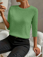 Kristin | Women's Ribbed Crew Neck Three-Quarter Sleeve Sweater