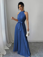Tara | Women's Cocktail Dress Pleated A-Line Halter Maxi