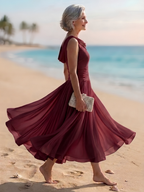Lise | Women's Cowl-Neck Pleated Ruched Midi Dress