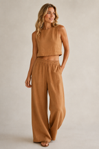 Anniek | Women's Wide Leg Lounge Set with Cropped Top