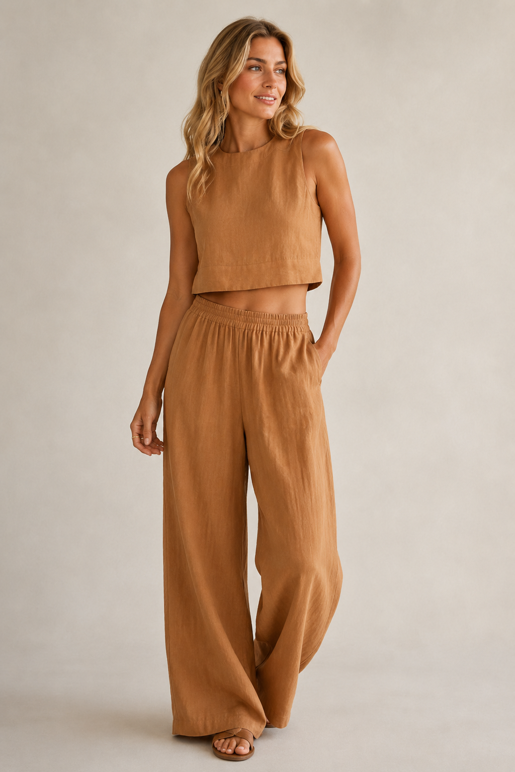 Anniek | Women's Wide Leg Lounge Set with Cropped Top