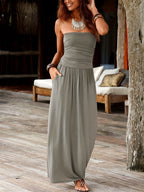 Lenneke | Women's Ruched Bandeau Maxi Dress with Pockets