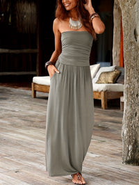 Lenneke | Women's Ruched Bandeau Maxi Dress with Pockets