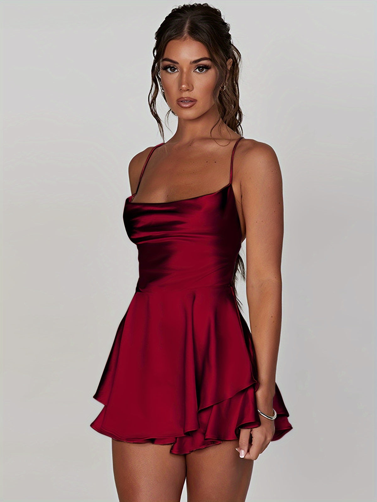 Skylar | Women's Square Neck Satin-Look Mini Dress