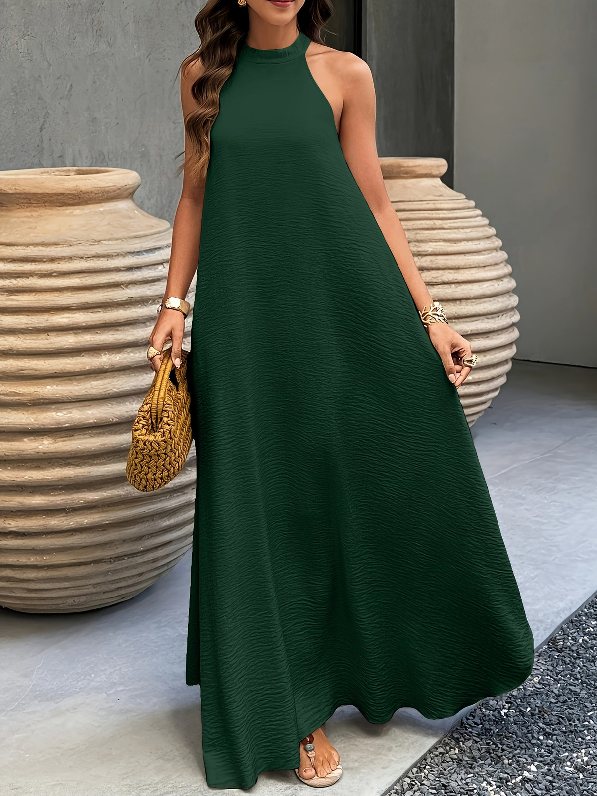 Maria | Women's Halter-Neck Textured Maxi Dress