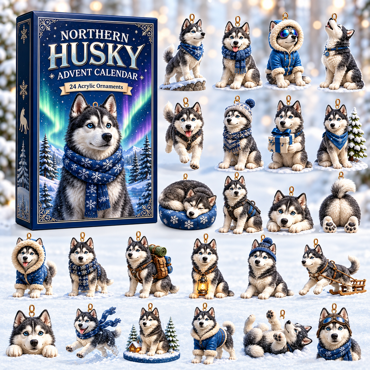 Lysanne | Husky Advent Calendar Christmas Gift Ornament Set