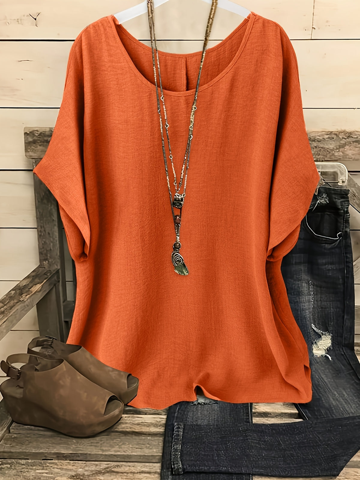 Maud | Women's Oversized Batwing-Sleeve Round-Neck Top
