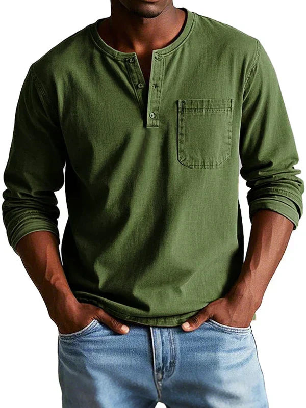 Damian | Men's Relaxed-Fit Henley Long Sleeve Shirt