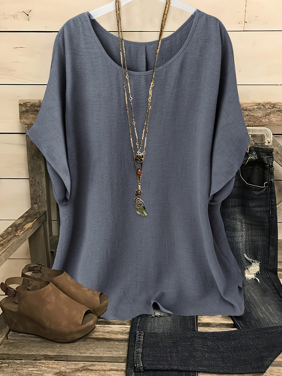 Maud | Women's Oversized Batwing-Sleeve Round-Neck Top