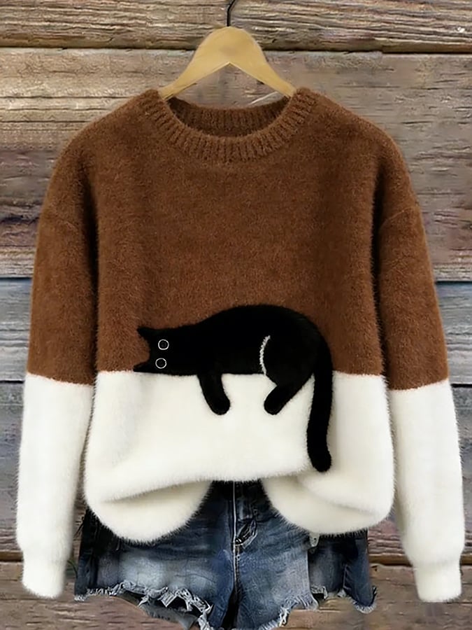 Ines Cat Motif Wool-Mix Knit Sweater