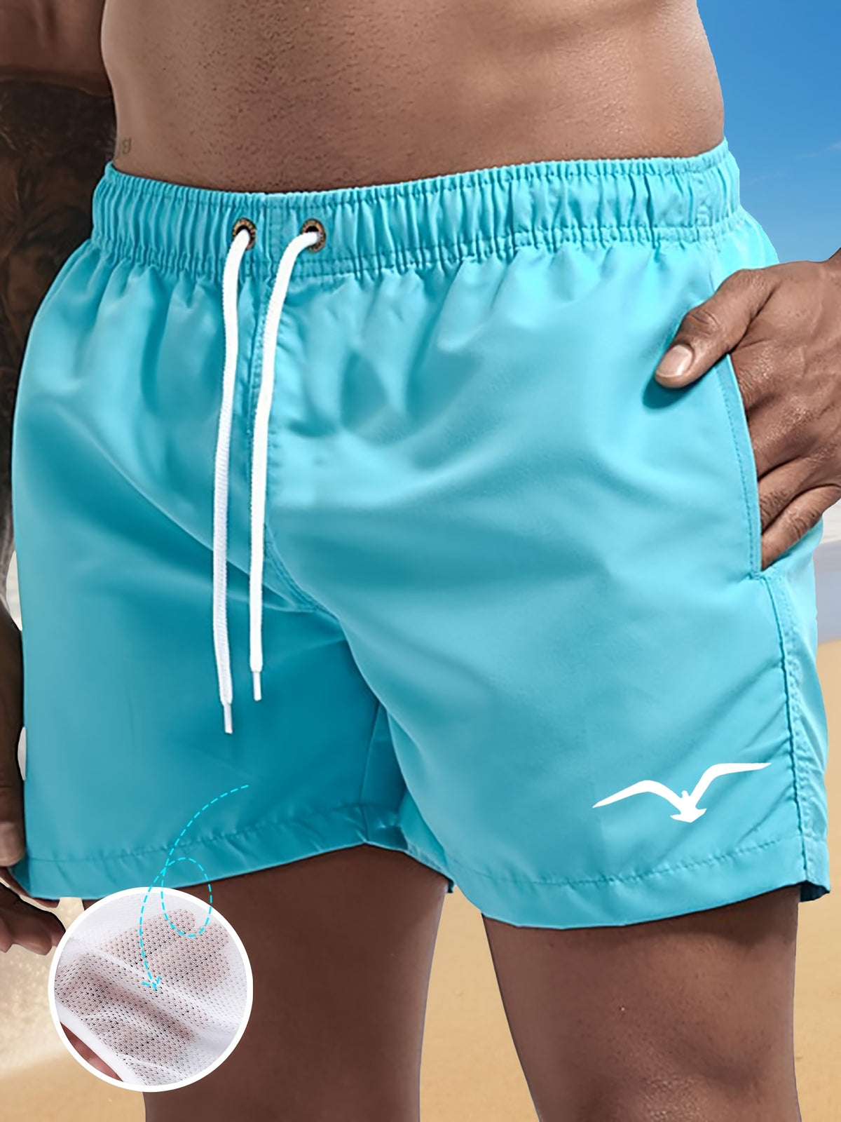 Bent | Men's Seagull Print Drawstring Beach Shorts