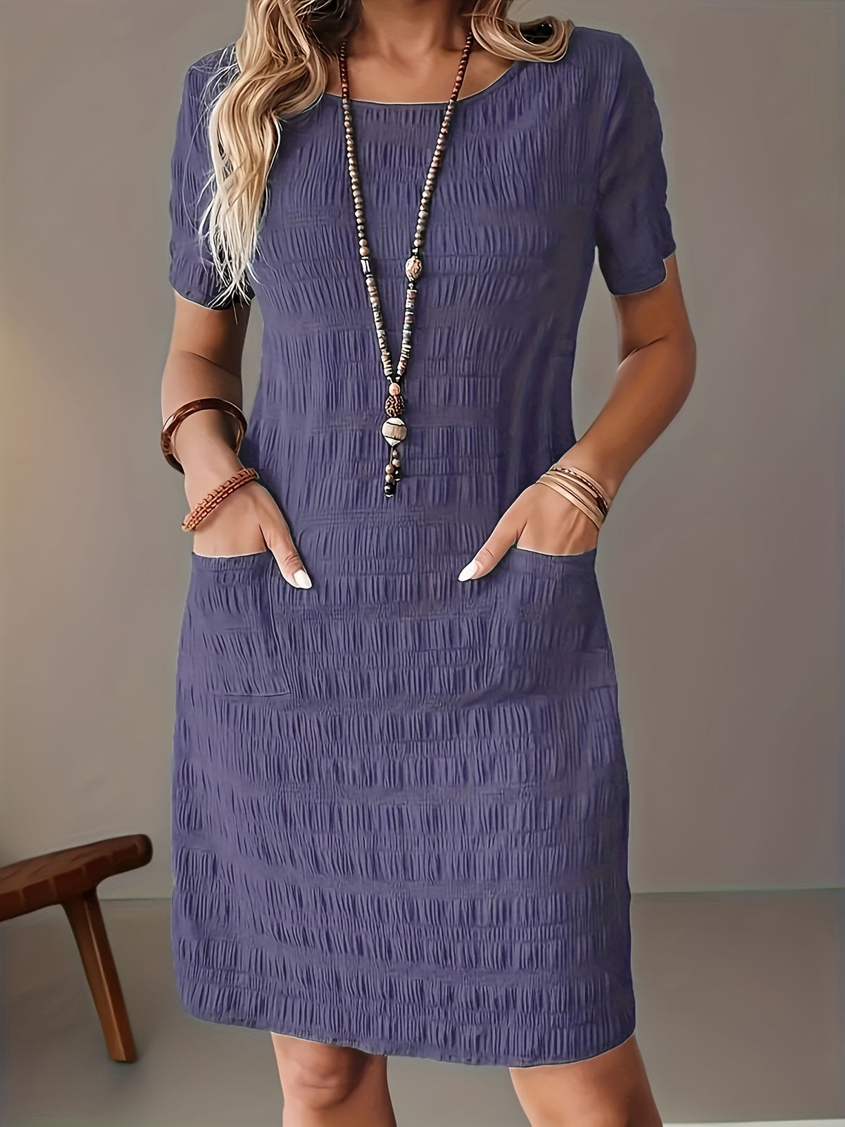 Vivian | Women's Textured Square Neck Mini Dress