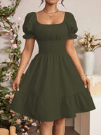 Mieke | Women's Square-Neck Puff-Sleeve A-Line Midi Dress