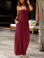 Lenneke | Women's Ruched Bandeau Maxi Dress with Pockets